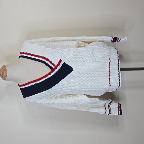 ASOS White and Blue V-Neck Chunky Knit Sweater 4 - Picture 2 of 5